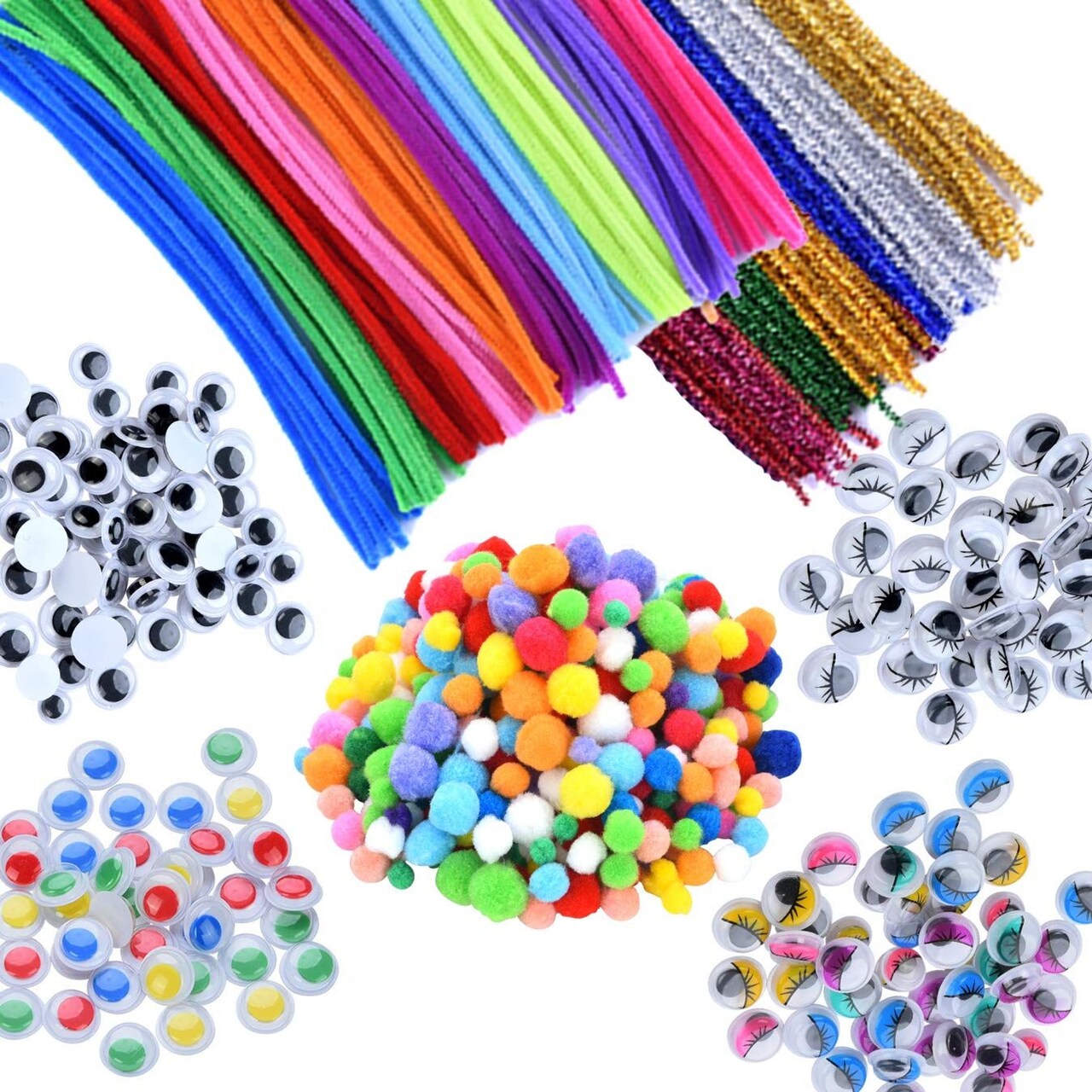 EpiqueOne 750 Pieces Kids Art & Craft Supplies Assortment Set for School Projects, DIY Activities & Parties; Pipe Cleaners & Chenille, Pom Poms, Googly Eyes, Mascara Eyes, Colored Eyes for Sensory